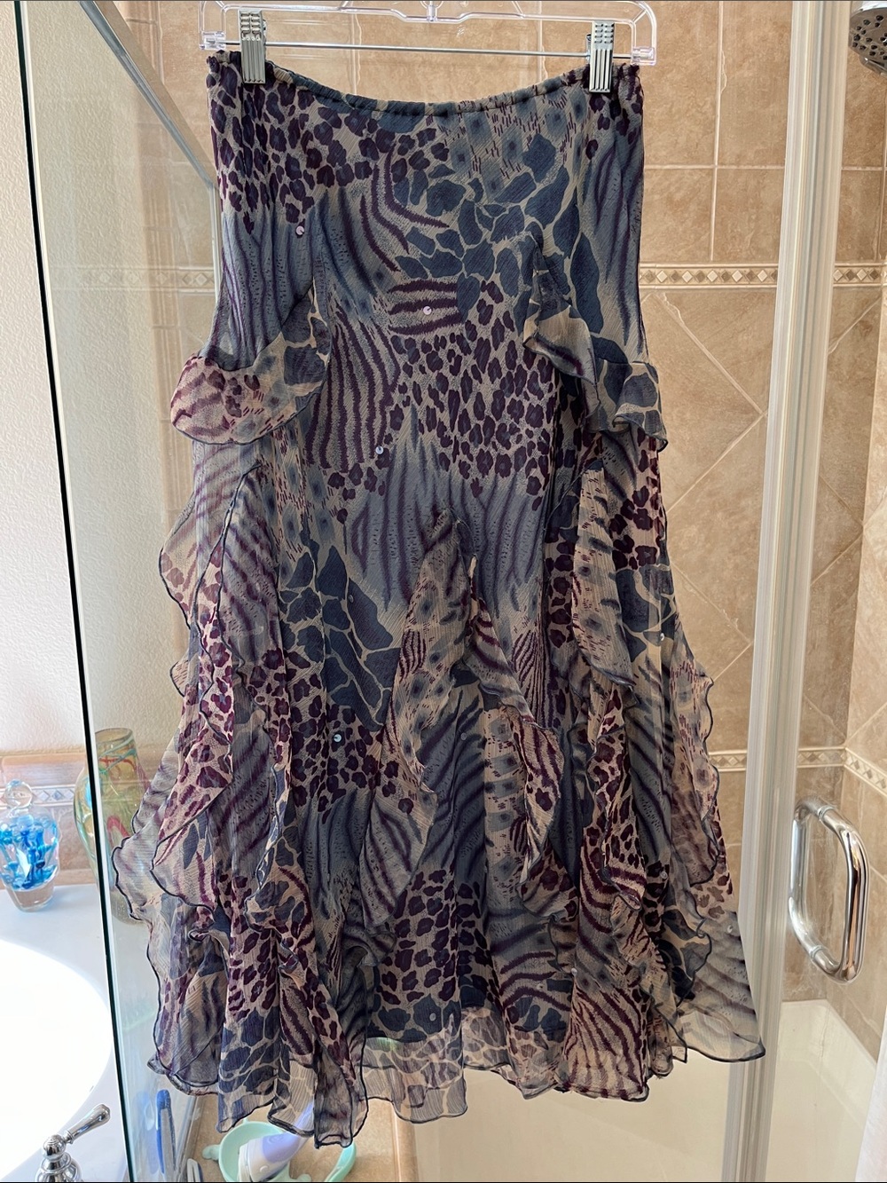 Anage Blue and Purple Ruffled Maxi Skirt